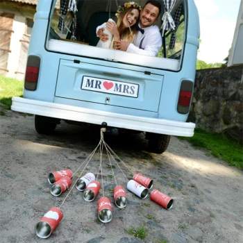 Bilpynt, Retro dåser til bryllupsbilen, 5 stk. bryllupspynt