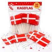 Dannebrog kageflag 50 stk pakke med små danske flag til kage og fødselsdag