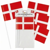 Dannebrogsflag på pind 40 cm 10 stk – klassiske fødselsdagsflag på pind i rød og hvid
