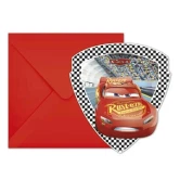 Disney Cars indbydelse med kuvert med Lynet McQueen motiv til Cars børnefødselsdag invitation