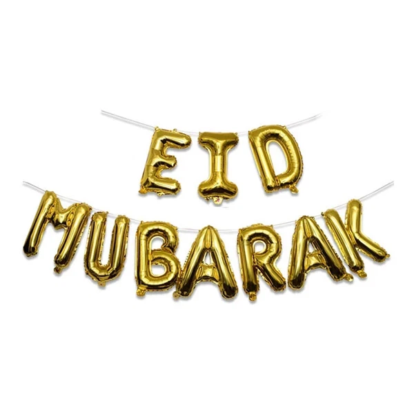 Folieballoner Eid Mubarak guld H: 40cm festartikler