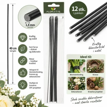 Sort elefanttråd 1,4 mm 40 cm – 12 stk. til blomsterbinding