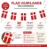 Infografik af flag guirlande med Dannebrog 2,5 meter med information om længde, antal flag og brug til fest