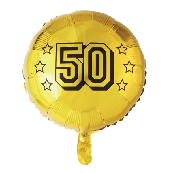 Rund guld folie ballon med 50 år, 45 cm jubilæumsballon til fødselsdag