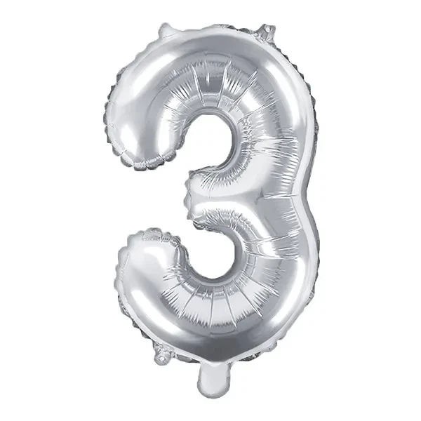 Folieballon tal 3 sølv 35cm ballontal
