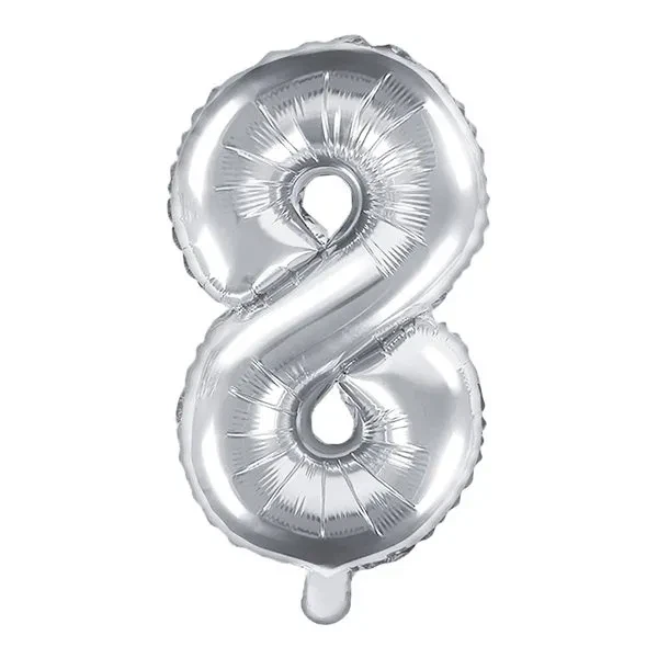 Folieballon tal 8 sølv 35cm ballontal