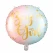 Rund folieballon Boy or Girl i pastel pink og blå med guldtekst, 35 cm, til gender reveal og babyshower