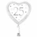 Hjerteformet folieballon med tallet 25 i sølv og hvid med små hjerter, perfekt til sølvbryllup eller 25-års fødselsdag.