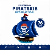 Folieballon piratskib med blåt sejl 76 cm til pirat fødselsdag og børnefest