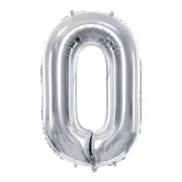 Folieballon tal 0 sølv 86cm talballoner