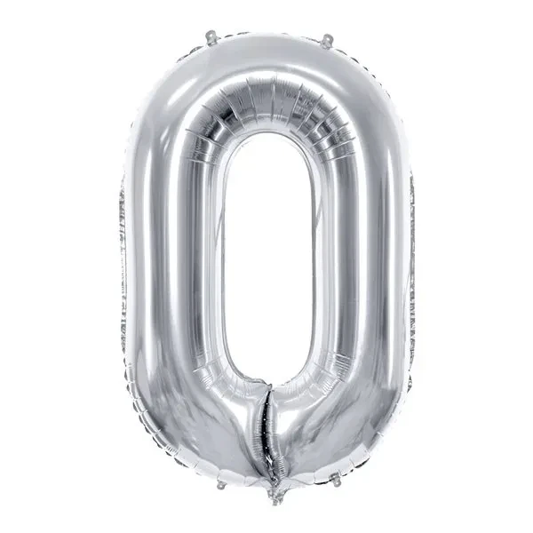 Folieballon tal 0 sølv 86cm talballoner