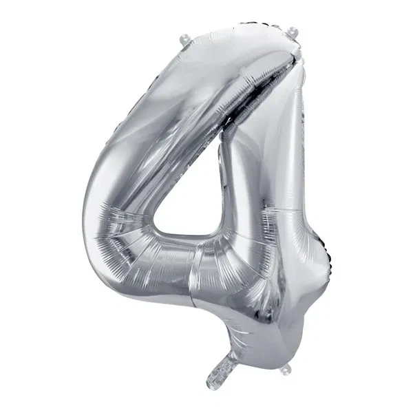 Folieballon tal 4 sølv 86cm talballoner