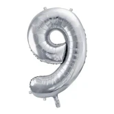 Folieballon tal 9 sølv 86cm talballoner