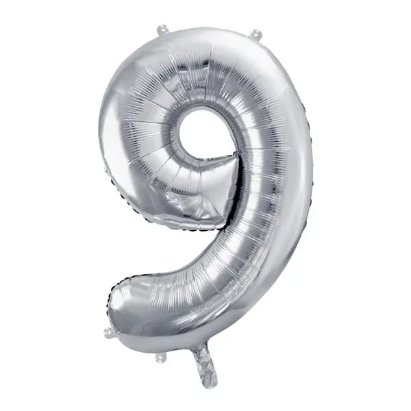 Folieballon tal 9 sølv 86cm talballoner