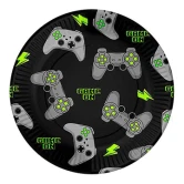 Paptallerkner Gamer limegrøn/grå/sort 23cm, 8 stk. engangsservice