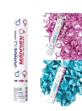 Lyseblåt gender reveal konfettirør 30 cm til kønsafsløring af dreng