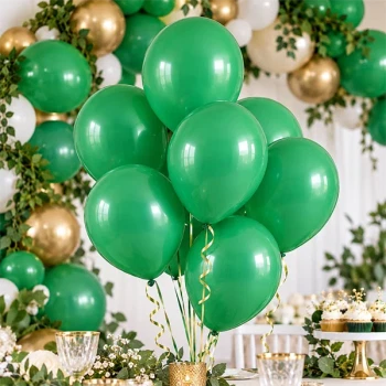 Grønne balloner 30 cm i ballonbuket med guld og hvid festpynt