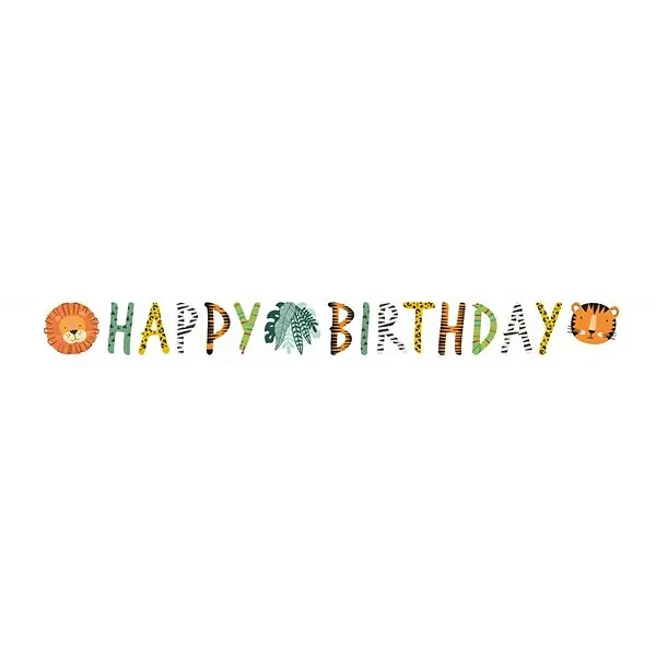 Guirlande Safari Dyr Happy Birthday 15cm x 1,8m børnefødselsdag