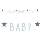 Guirlande Hello Baby Boy lyseblå/blå 1,5m pynt til babyshower og barnedåb