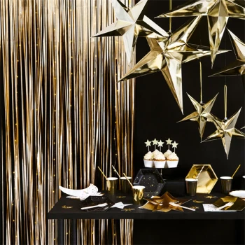 Lametta glimmerforhæng guld mat metallic 2,5m x 90cm nytår