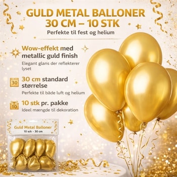 Infografik med guld metal balloner 30 cm 10 stk til fest og helium dekoration