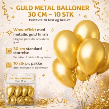 Infografik med guld metal balloner 30 cm 10 stk til fest og helium dekoration