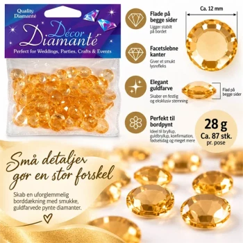 Guld pynte diamanter 12 mm – 28 g med flade sider og facetslebne kanter