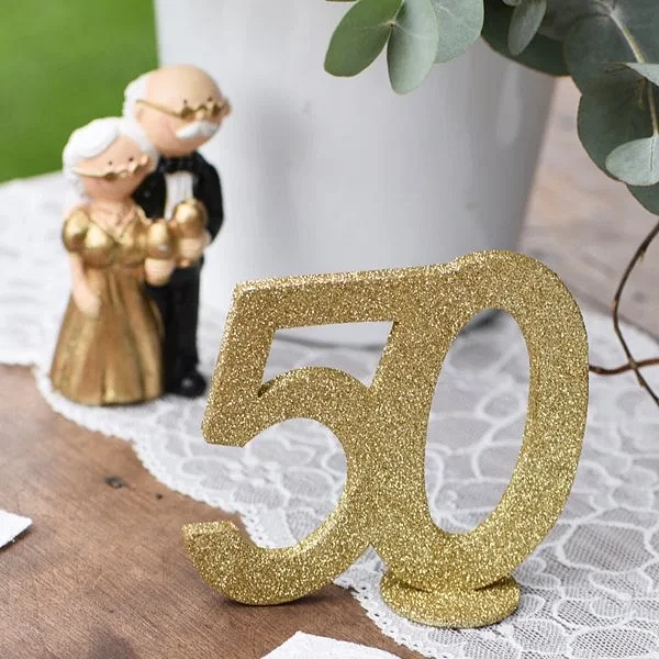 Guldbryllup 50 år bordpynt guldglimmer 10cm festartikler