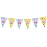 Gurli Gris flag banner 2,3 meter med 9 vimpler til børnefødselsdag på hvid baggrund