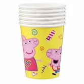 Packshot af Gurli Gris papkrus 8 stk med Peppa Pig motiv på gul baggrund til børnefødselsdag