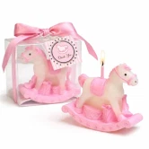 Gyngehest lys i hvid og lyserød til barnedåb og baby shower pige dekoration