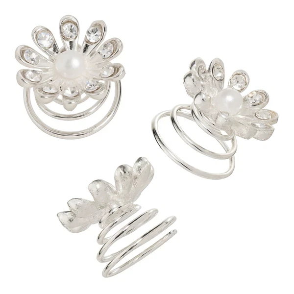 Hårspiral med diamantblomst og hvid perle hårpynt