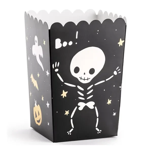 Popcornbæger Halloween BOO sort/guld, 6 stk. festartikler