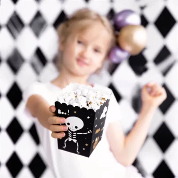 Popcornbæger Halloween BOO sort/guld, 6 stk. halloweenpynt