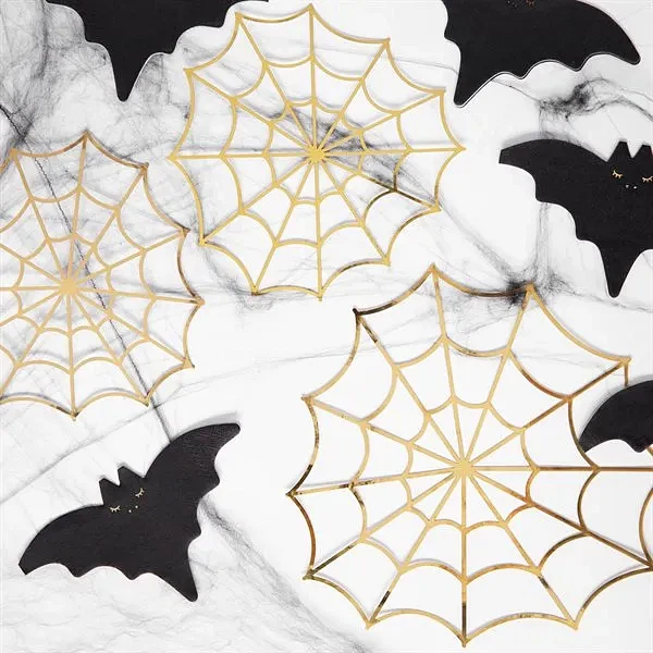 Halloween Spindelvæv dekoration guld, 3 stk. halloweenpynt