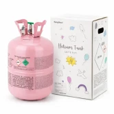 Helium ballongas 0,36 m3 engangsflaske fra PartyDeco med emballage på hvid baggrund