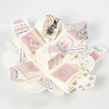 Eksplosionsæske råhvid  DIY 12cm x 12cm kreativ gave