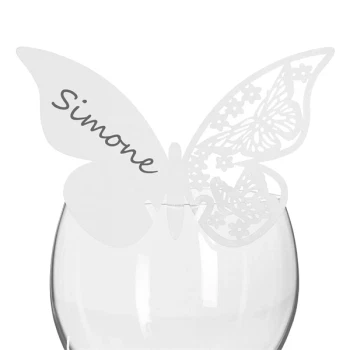 Bordkort Sommerfugl hvid perlemor, 10 stk. glaskort