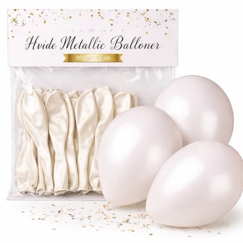 Hvide metallic balloner 30 cm 10 stk i pakke med oppustede balloner til fest dekoration