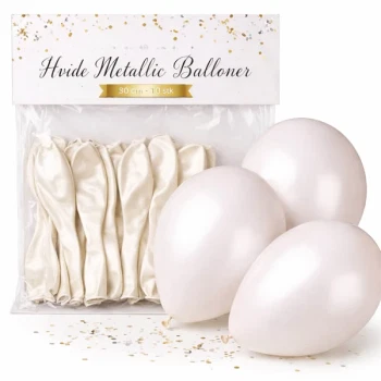 Hvide metallic balloner 30 cm 10 stk i pakke med oppustede balloner til fest dekoration