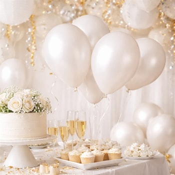 Hvide metallic balloner dekoration med kagebord til bryllup baby shower og fest