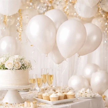 Hvide metallic balloner dekoration med kagebord til bryllup baby shower og fest