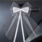 Pynt til bilhåndtag, hvid tyl med satinsløjfe, 2 stk. bryllupspynt