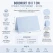 Infografik med bordkort 10x7 cm lyseblå tekstureret 10 stk med mål, specifikationer og anvendelse til bryllup, barnedåb og konfirmation