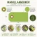 Infografik med manilamærker limegrøn 4x8 cm 10 stk som viser størrelse, anvendelsesmuligheder og produktfordele