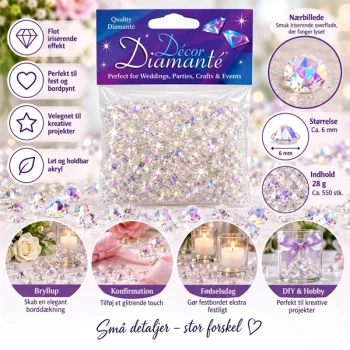 Iriserende pynte diamanter 6 mm, 28 g til bordpynt, fest og kreative dekorationer