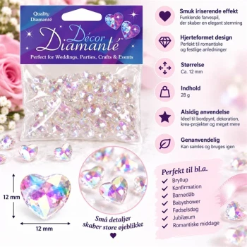 Iriserende pynte diamanter hjerter 12 mm 28 g