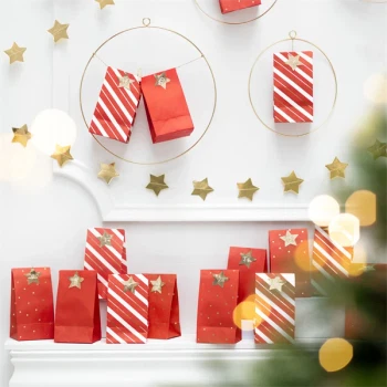 Julekalender Poser hvid/rød/guld, 24 stk. pakkekalender