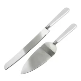 Kagesæt, kagekniv og kagespade med hvidt skaft bryllupspynt