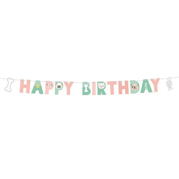 Guirlande Kæledyr Hund og Kat Happy Birthday 15cm x 1,8m børnefødselsdag